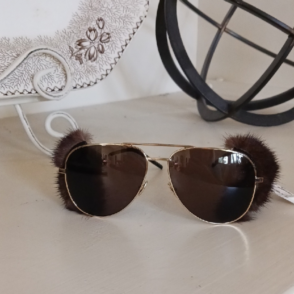 *Rare* Saint Laurent Aviator Sunglasses With Removable Mink Side Protectors